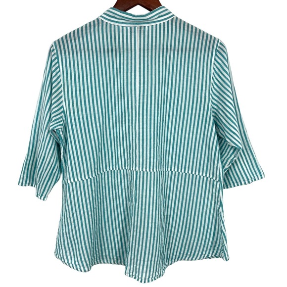 Habitat Womens Size Small Teal Stripe Gauze Blouse Shirt Top Short Sleeve Art - Picture 7 of 7